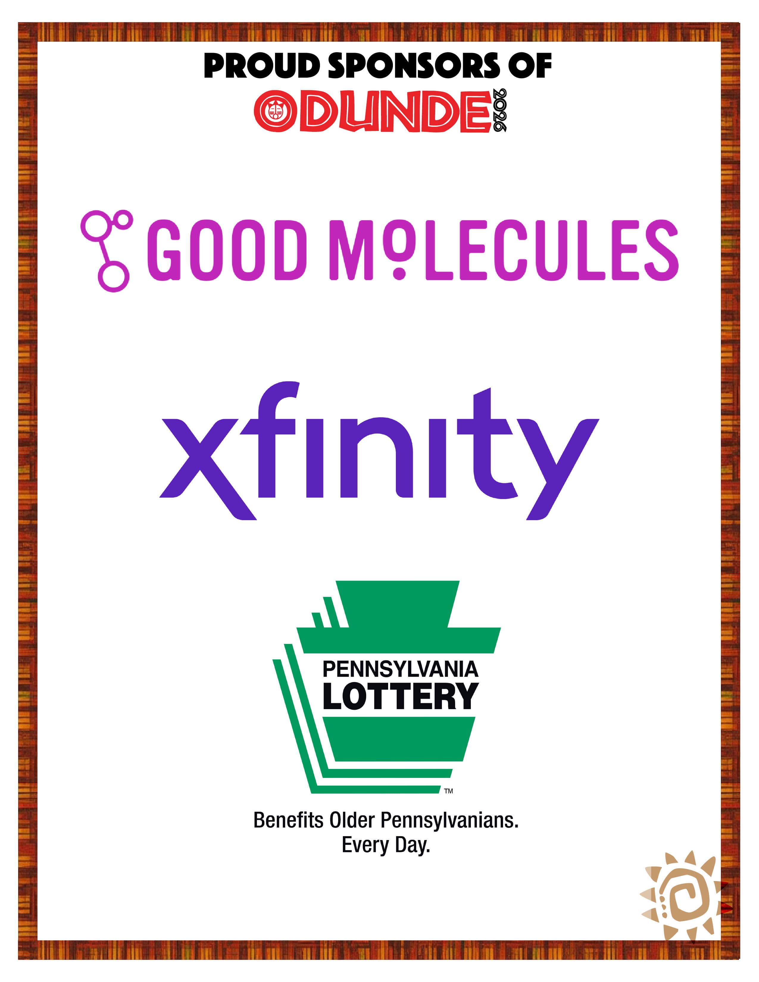 Proud Sponsors of ODUNDE 2026 — Good Molecules, Xfinity, and Pennsylvania Lottery